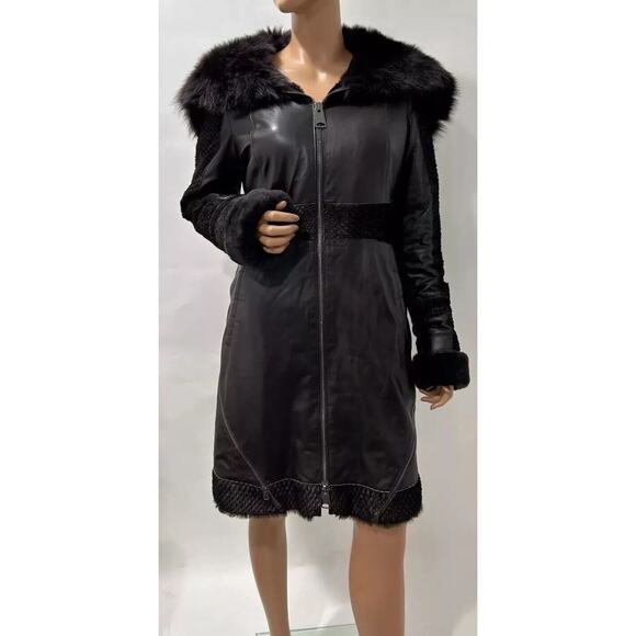 Macrevis Genuine Lamp skin And Fur Jacket Size Medium Fur Lining Dark Brown - Picture 2 of 16